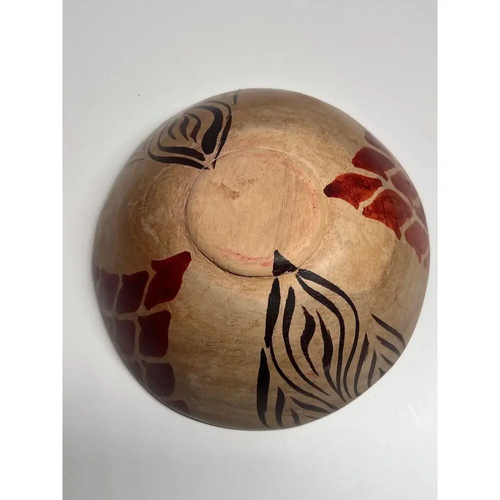 VTG Hand Carved Wooden Bowl‎ Charging Bull Folk Art Rustic Western Ranch Decor